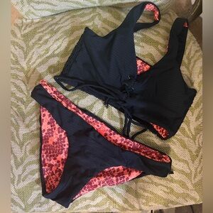 Maaji Black and Coral Bikini Set